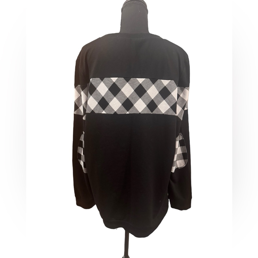 Blooming Jelly Womens Black & White Buffalo Plaid Elbow Patches Sweatshirt sz XL - Picture 6 of 13